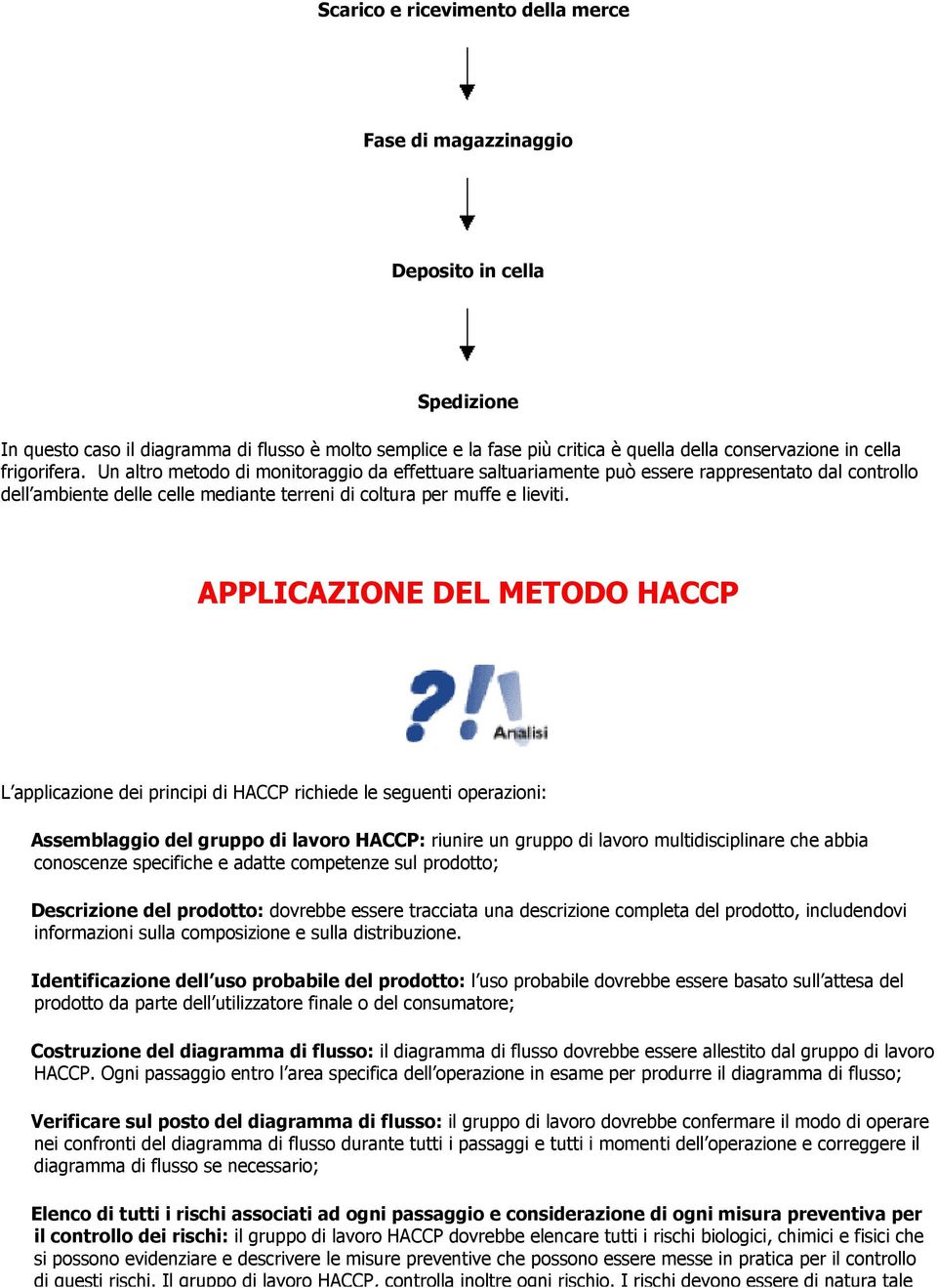 APPLICAZIONE DEL METODO HACCP L applicazione dei principi di HACCP richiede le seguenti operazioni: Assemblaggio del gruppo di lavoro HACCP: riunire un gruppo di lavoro multidisciplinare che abbia