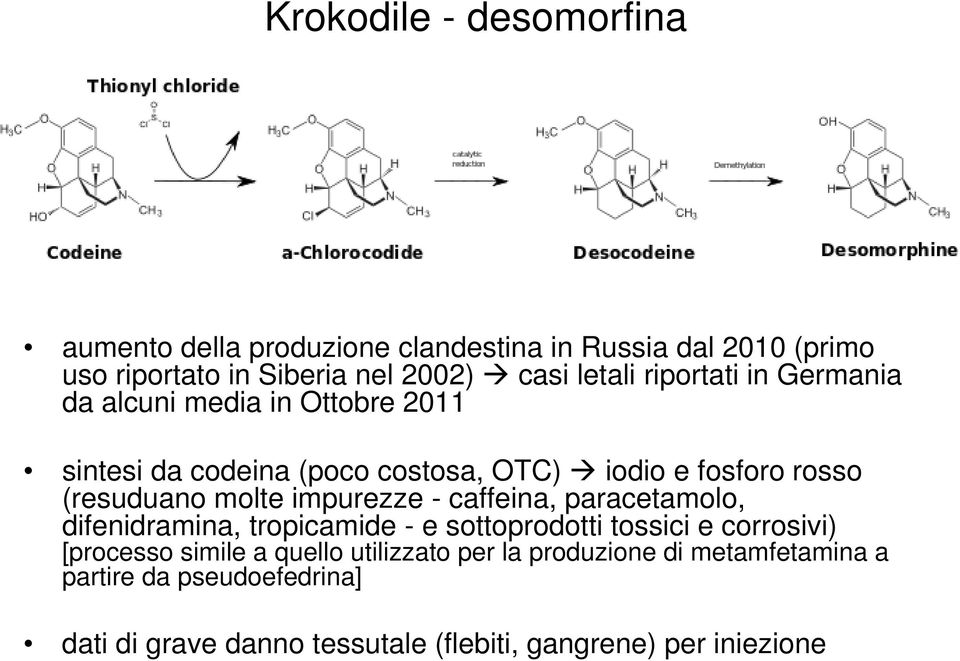 molte impurezze - caffeina, paracetamolo, difenidramina, tropicamide - e sottoprodotti tossici e corrosivi) [processo simile a