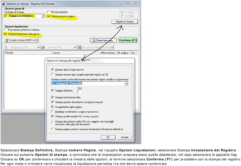 apposite flag Cliccare su OK per confermare e chiudere la finestra delle opzioni, al termine selezionare Conferma (F7) per procedere