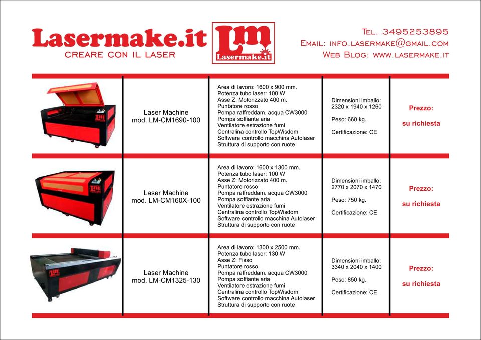 LM-CM160X-100 Area di lavoro: 1600 x 1300 mm.