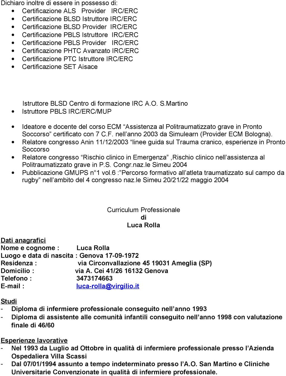 T Aisace Istruttore BLSD Centro di formazione IRC A.O. S.