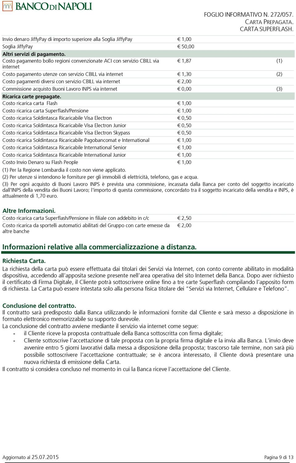 internet 2,00 Commissione acquisto Buoni Lavoro INPS via internet 0,00 (3) Ricarica carte prepagate.