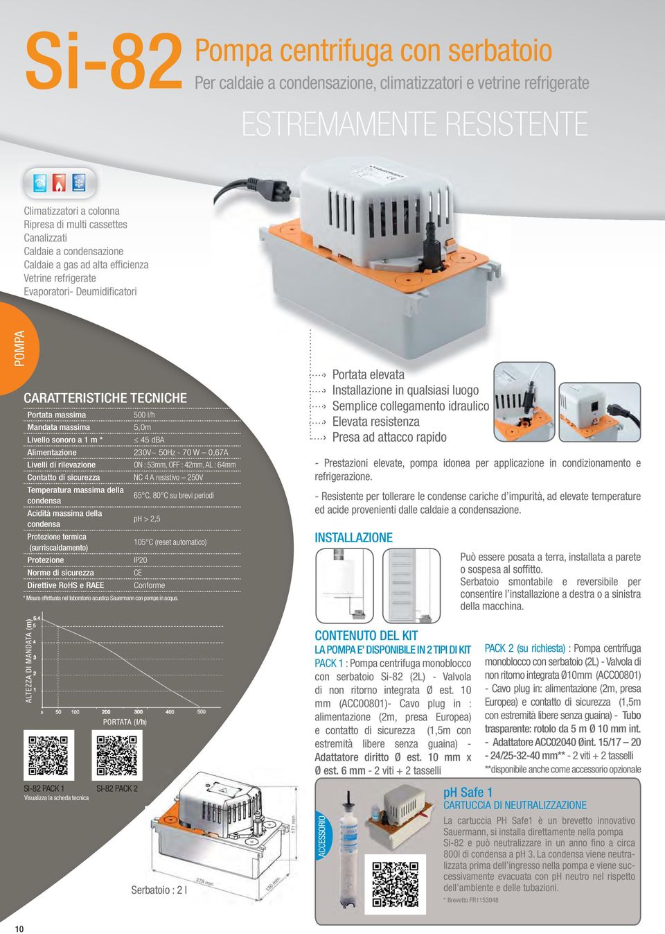 : 53mm, OFF : 42mm, AL : 64mm NC 4 A resistivo 250V Temperatura massima della condensa 65 C, 80 C su brevi periodi Acidità massima della condensa ph > 2,5 105 C (reset automatico) IP20 Direttive RoHS