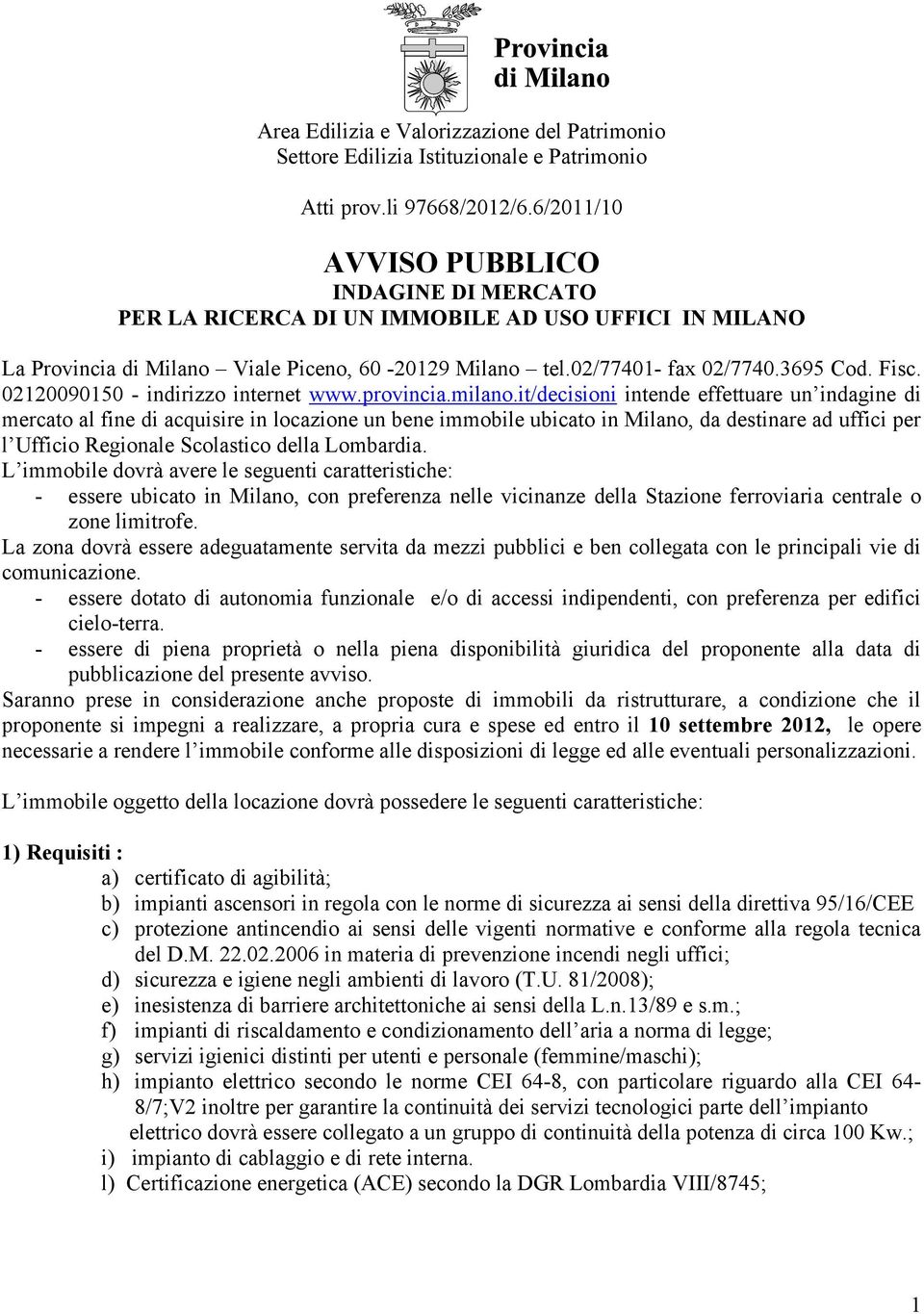 02120090150 - indirizzo internet www.provincia.milano.