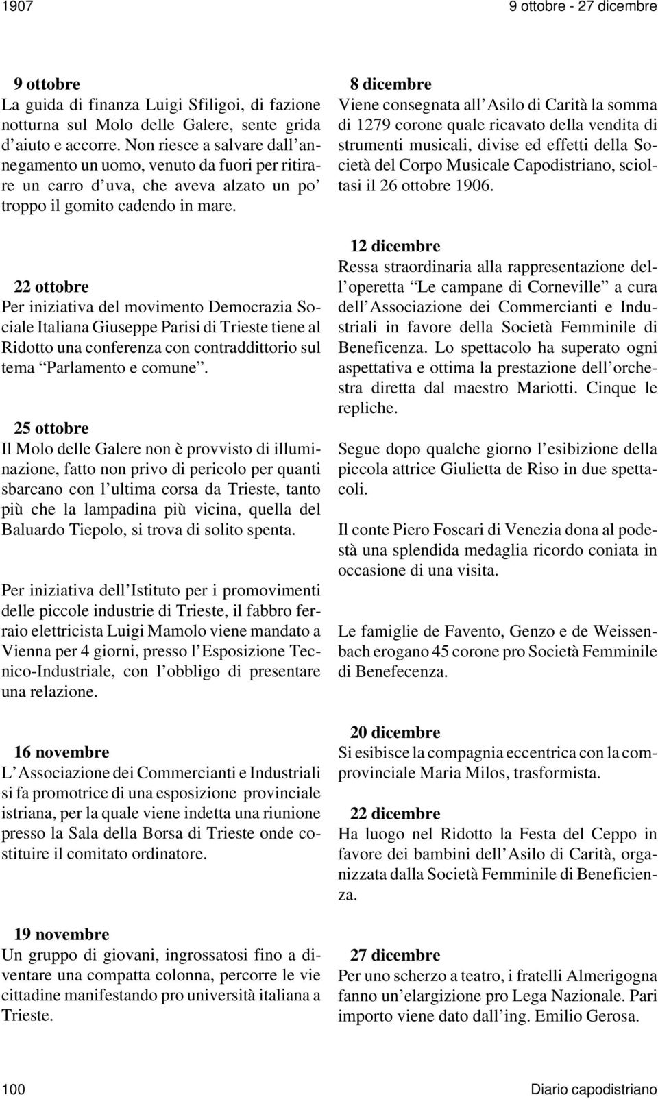 22 ottobre Per iniziativa del movimento Democrazia Sociale Italiana Giuseppe Parisi di Trieste tiene al Ridotto una conferenza con contraddittorio sul tema Parlamento e comune.