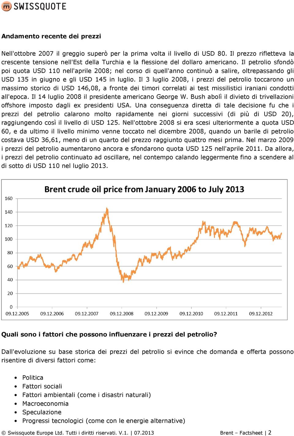 Il petrolio sfondò poi quota USD 110 nell'aprile 2008; nel corso di quell'anno continuò a salire, oltrepassando gli USD 135 in giugno e gli USD 145 in luglio.