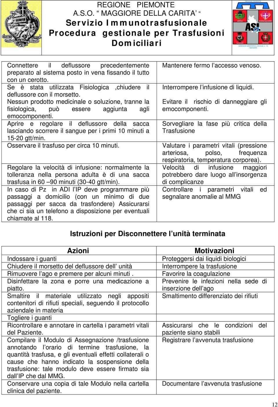 Aprire e regolare il deflussore della sacca lasciando scorrere il sangue per i primi 10 minuti a 15-20 gtt/min. Osservare il trasfuso per circa 10 minuti.