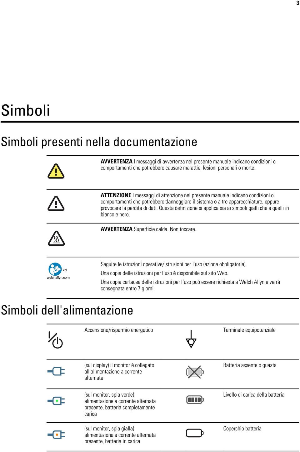 Questa definizione si applica sia ai simboli gialli che a quelli in bianco e nero. AVVERTENZA Superficie calda. Non toccare.