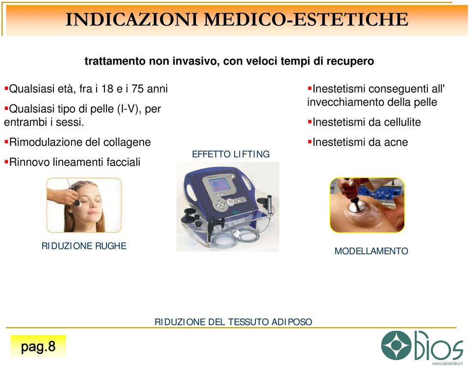 Rimodulazione del collagene Rinnovo lineamenti facciali EFFETTO LIFTING Inestetismi conseguenti all'