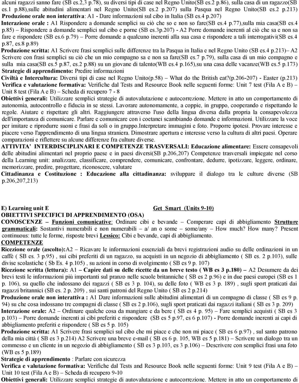 4 p.85) Rispondere a domande semplici sul cibo e porne (SB es.3p.207) - A2 Porre domande inerenti al ciò che sa e non sa fare e rispondere (SB es.6 p.