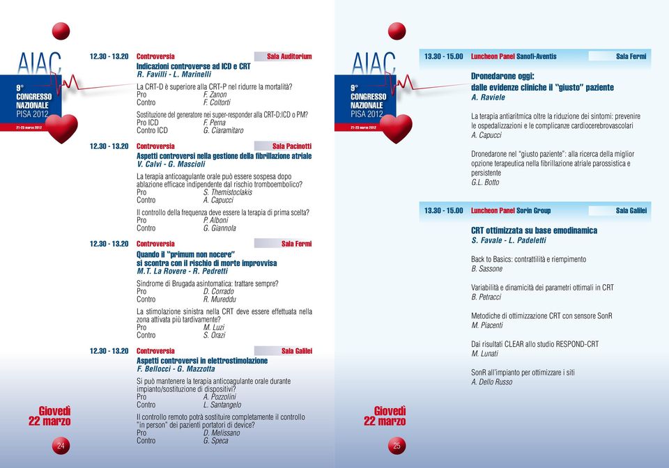 20 Controversia Sala Pacinotti Aspetti controversi nella gestione della fibrillazione atriale V. Calvi - G.