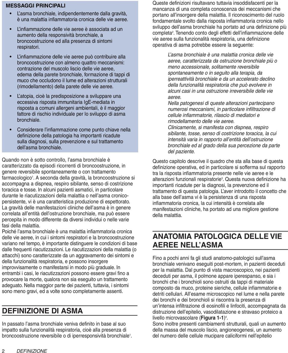 L infiammazione delle vie aeree può contribuire alla broncoostruzione con almeno quattro meccanismi: contrazione del muscolo liscio delle vie aeree, edema della parete bronchiale, formazione di tappi