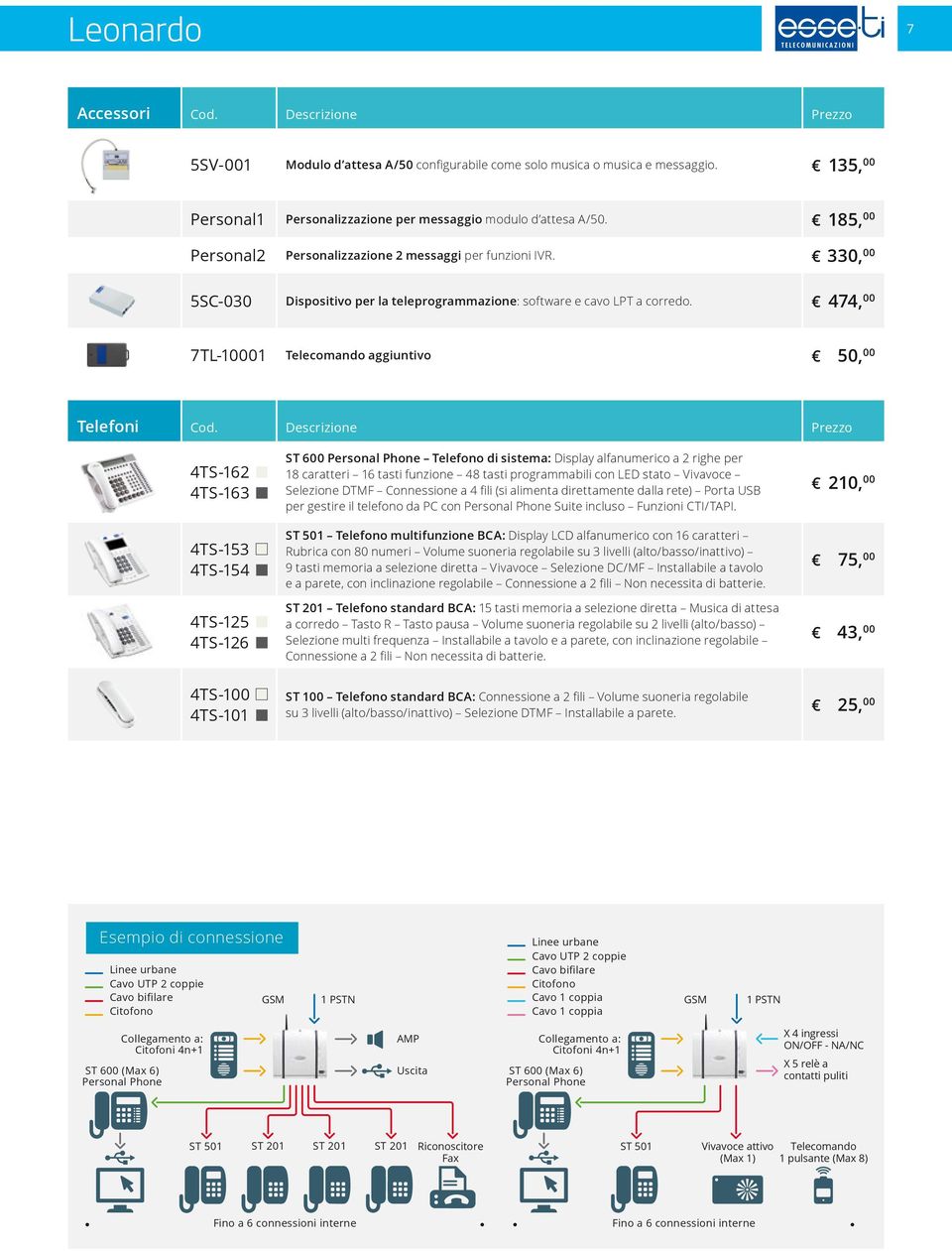 474, 00 7TL-10001 Telecomando aggiuntivo 50, 00 Telefoni Cod.