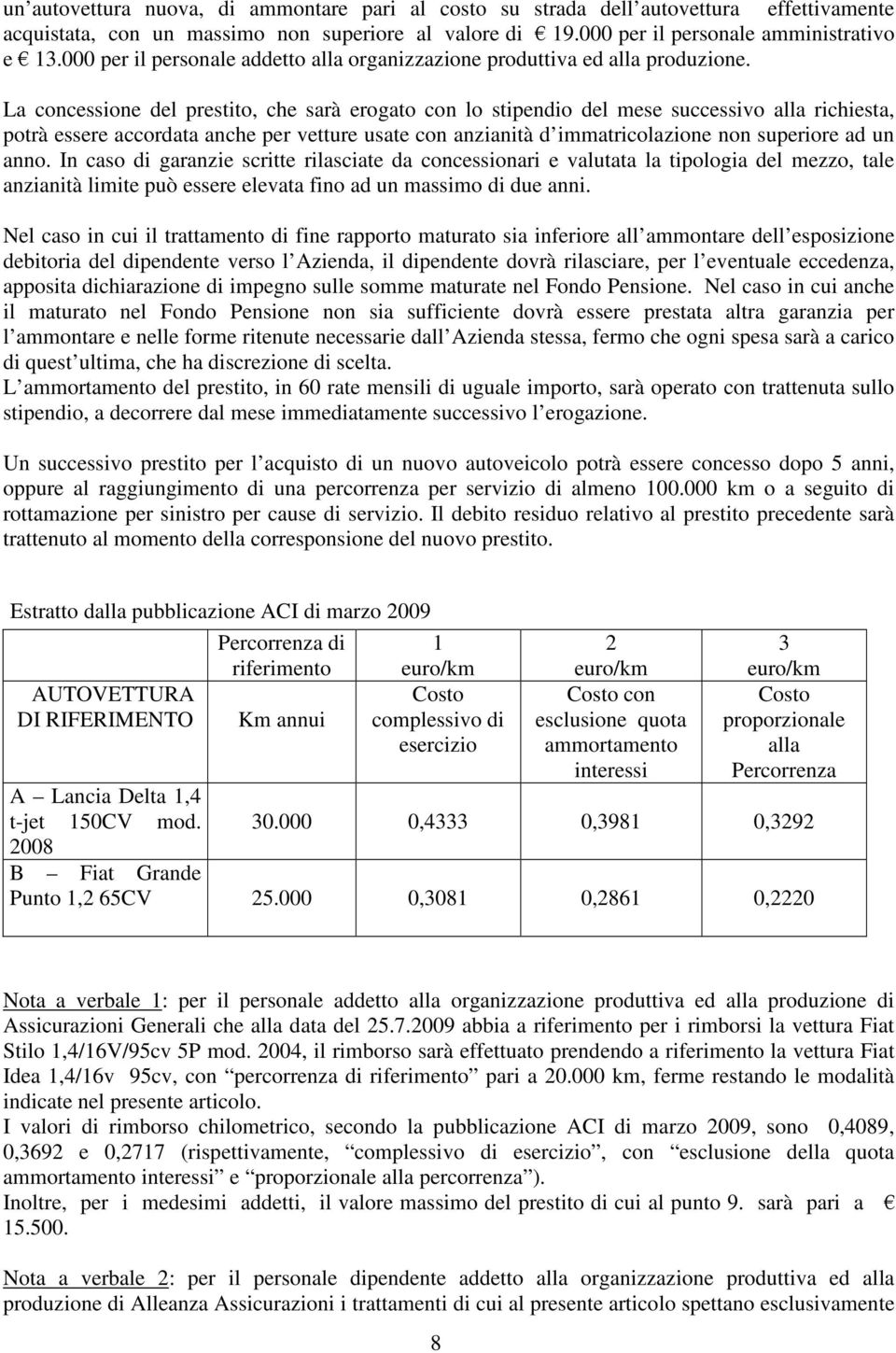 La concessione del prestito, che sarà erogato con lo stipendio del mese successivo alla richiesta, potrà essere accordata anche per vetture usate con anzianità d immatricolazione non superiore ad un