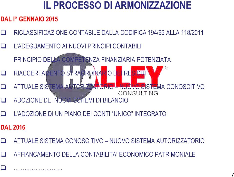 SISTEMA AUTORIZZATORIO NUOVO SISTEMA CONOSCITIVO ADOZIONE DEI NUOVI SCHEMI DI BILANCIO L ADOZIONE DI UN PIANO DEI CONTI UNICO