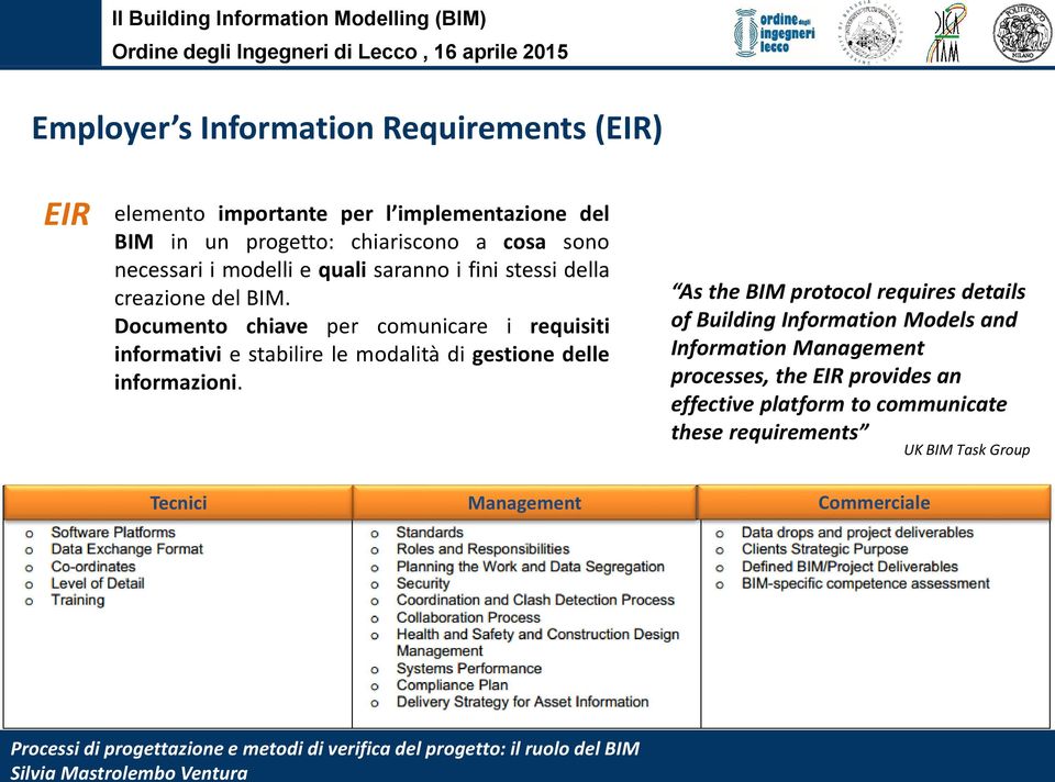 Documento chiave per comunicare i requisiti informativi e stabilire le modalità di gestione delle informazioni.