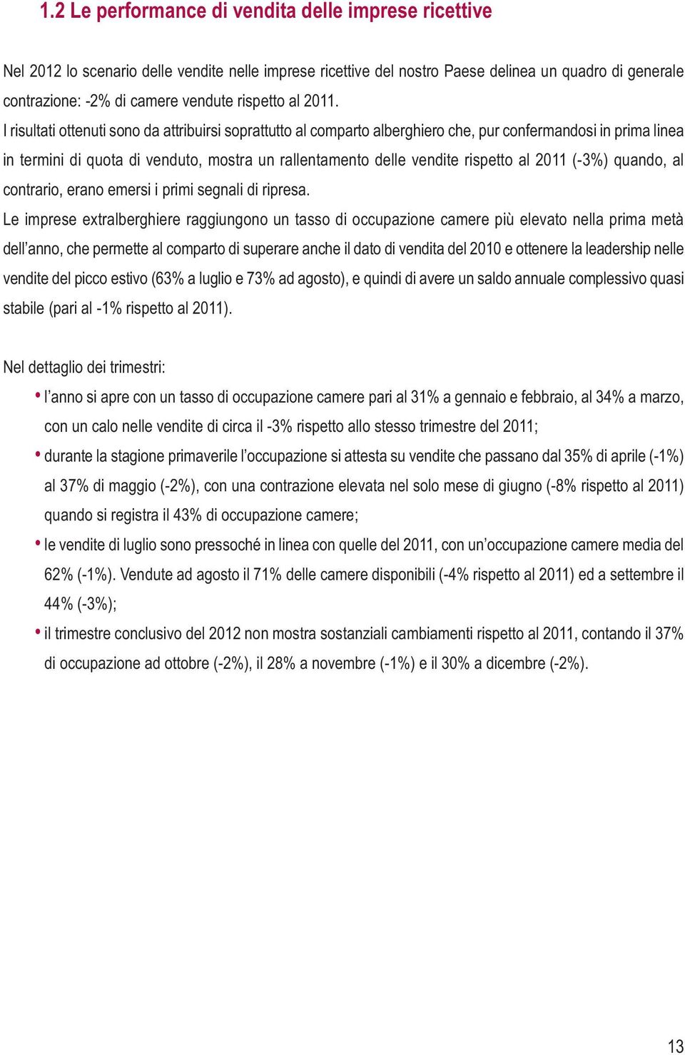 I risultati ottenuti sono da attribuirsi soprattutto al comparto alberghiero che, pur confermandosi in prima linea in termini di quota di venduto, mostra un rallentamento delle vendite rispetto al