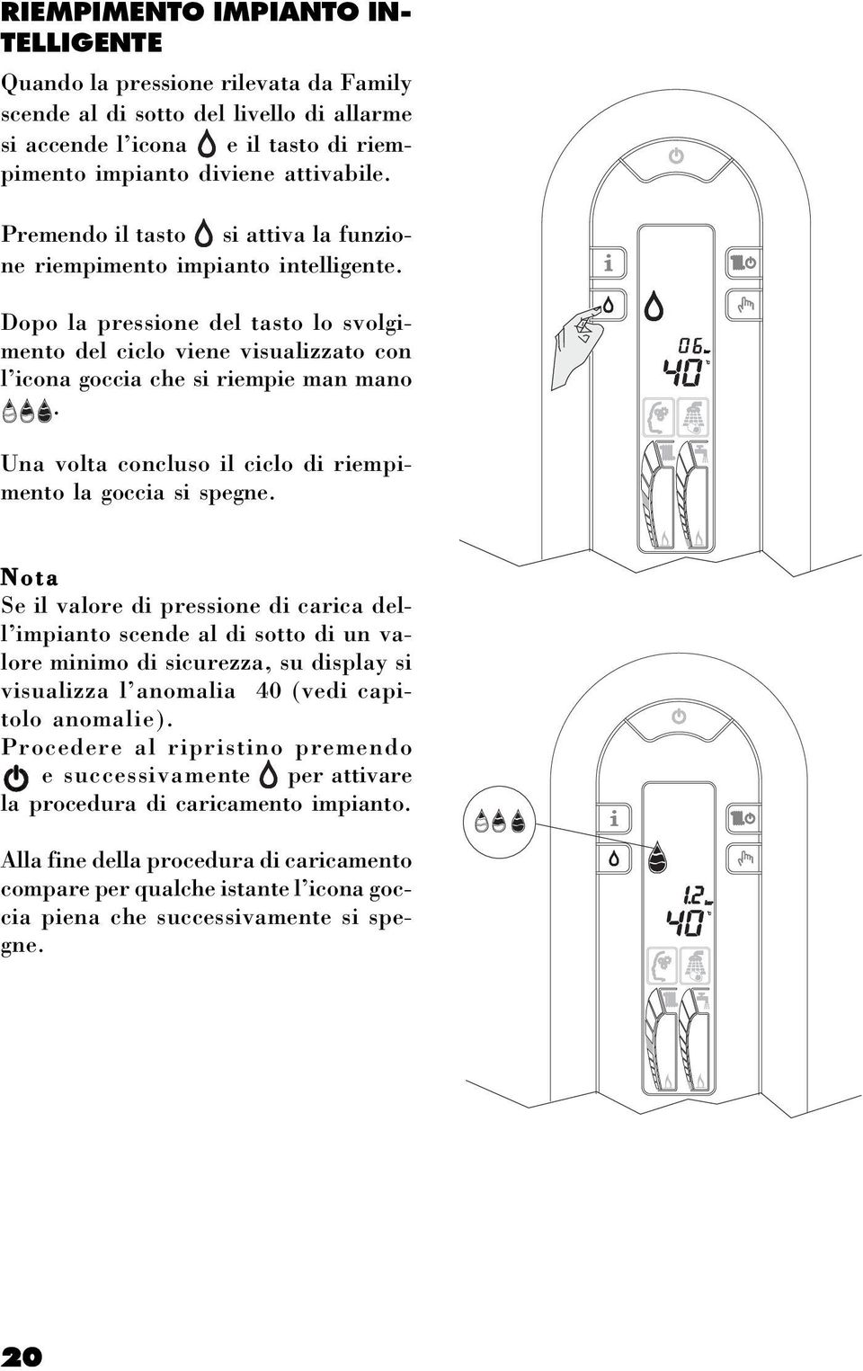 Una volta concluso il ciclo di riempimento la goccia si spegne.