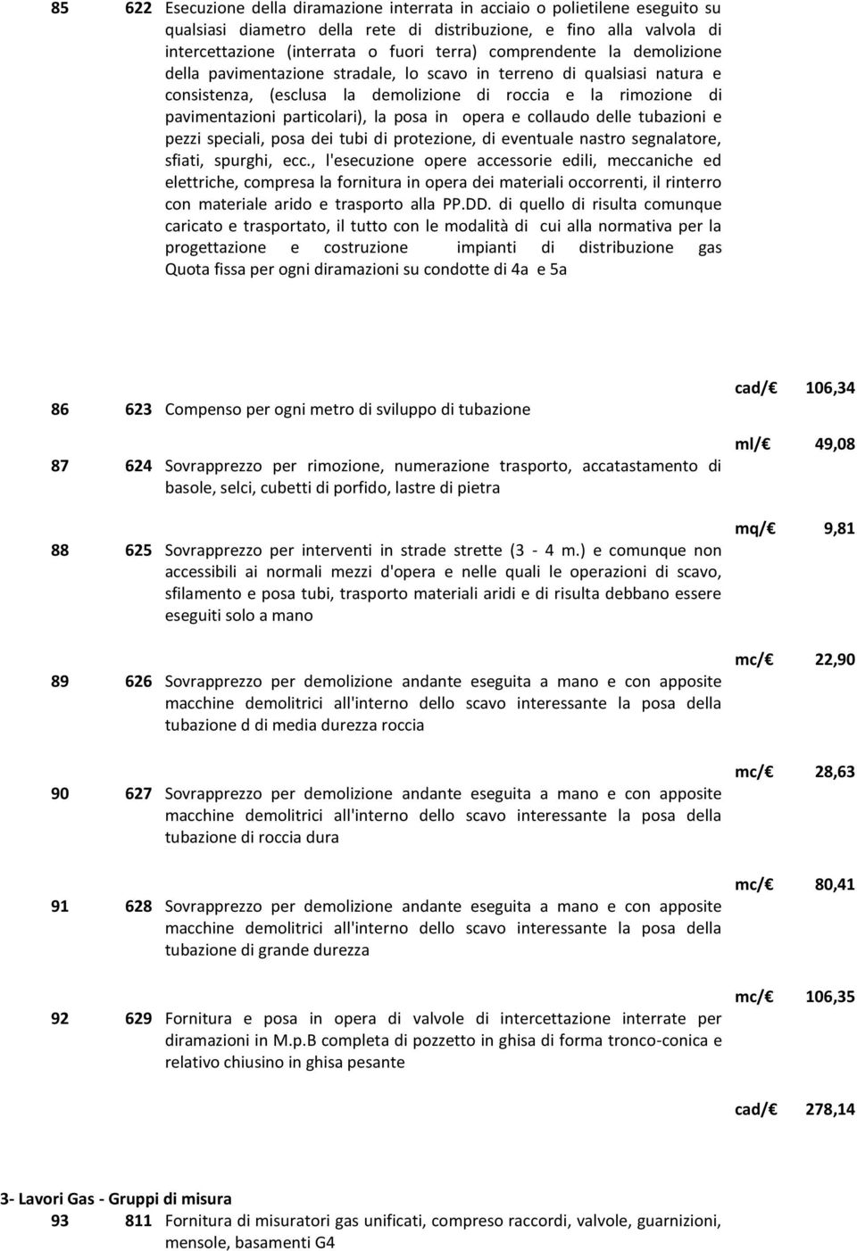 posa in opera e collaudo delle tubazioni e pezzi speciali, posa dei tubi di protezione, di eventuale nastro segnalatore, sfiati, spurghi, ecc.