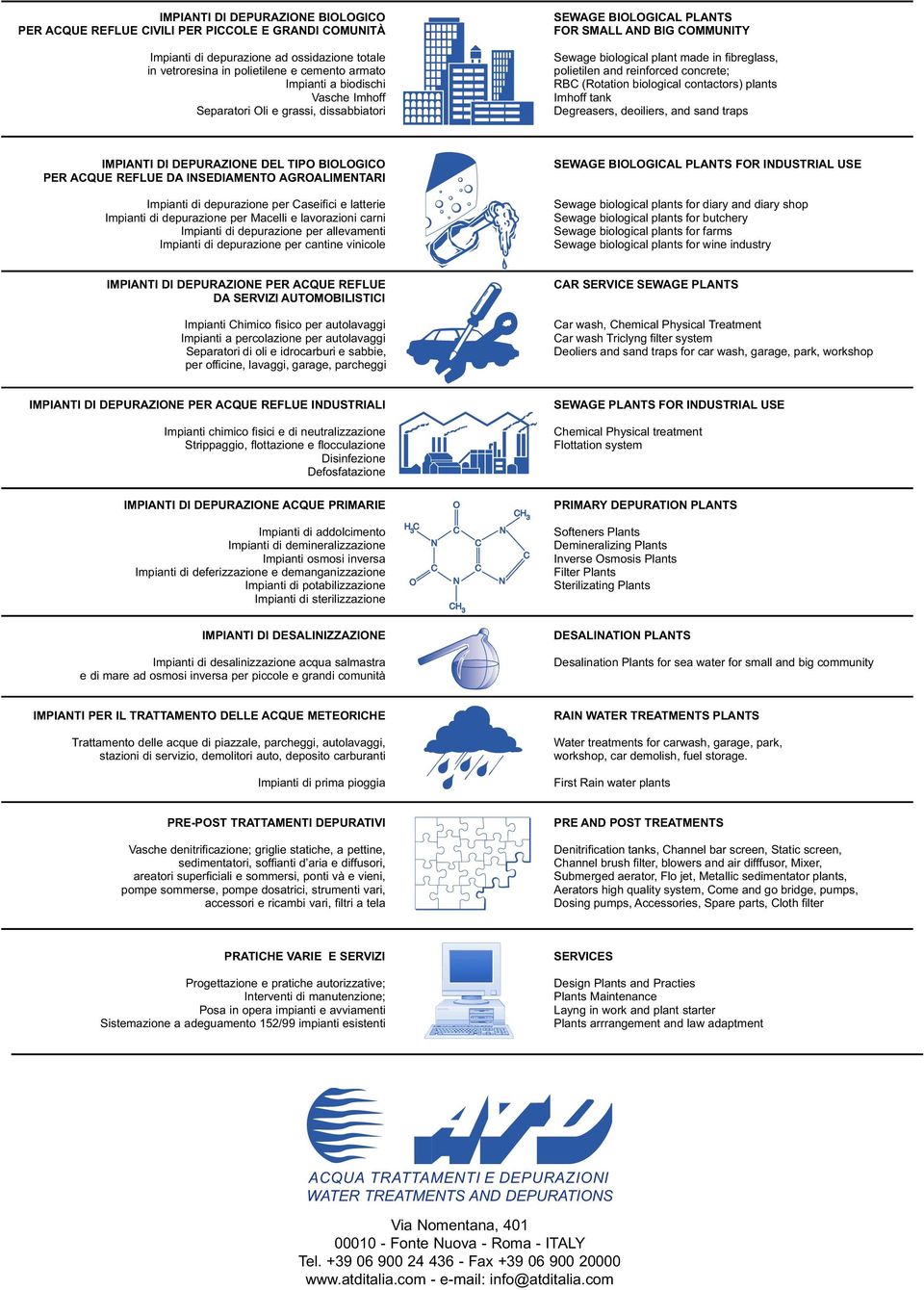 (Rotation biological contactors) plants Imhoff tank Degreasers, deoiliers, and sand traps IMPIANTI DI DEPURAZIONE DEL TIPO BIOLOGICO PER ACQUE REFLUE DA INSEDIAMENTO AGROALIMENTARI Impianti di