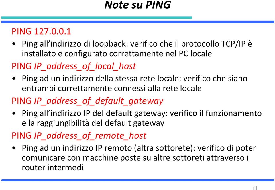 Pingad un indirizzo della stessa rete locale: verifico che siano entrambi correttamente connessi alla rete locale PING IP_address_of_default_gateway