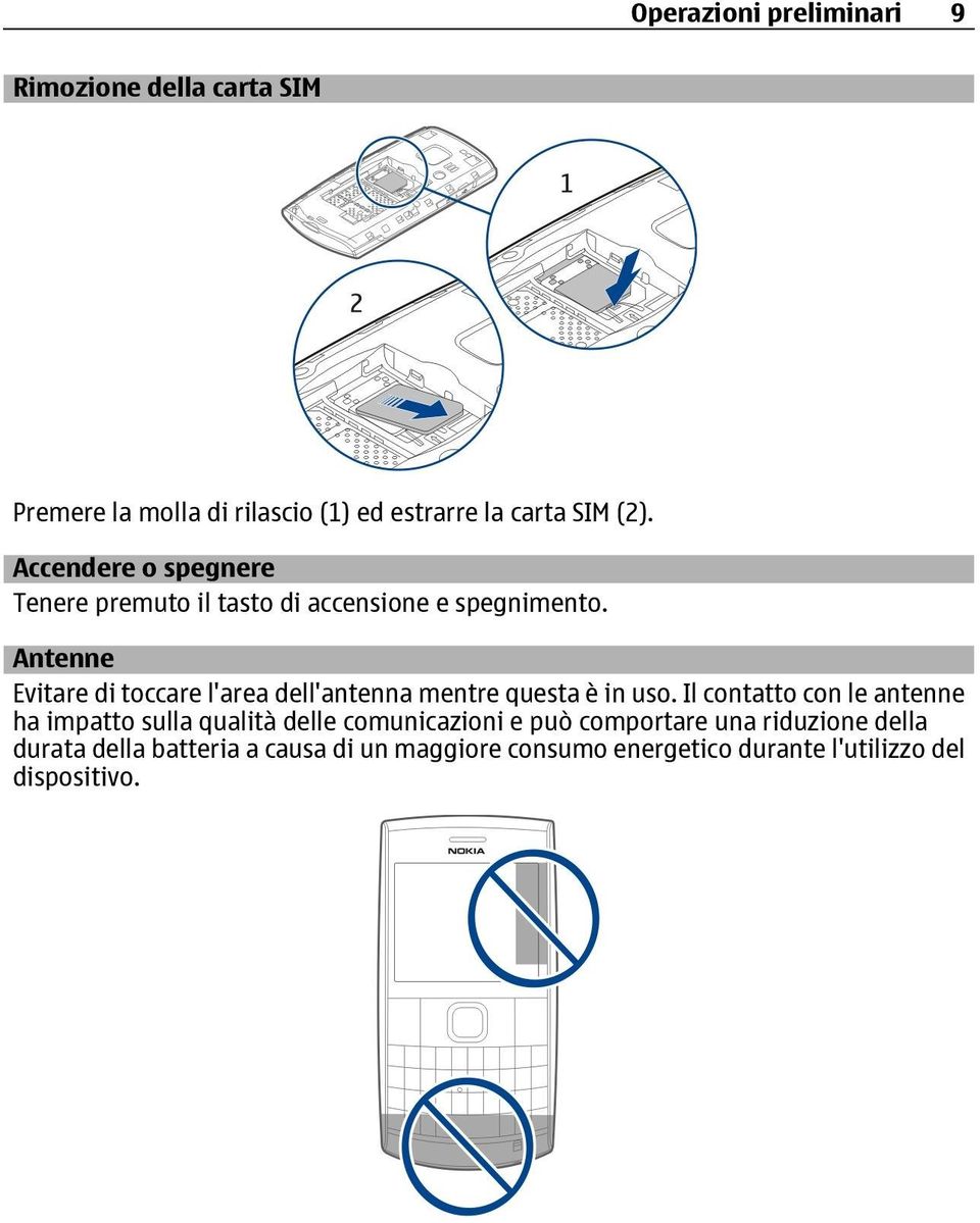 Antenne Evitare di toccare l'area dell'antenna mentre questa è in uso.