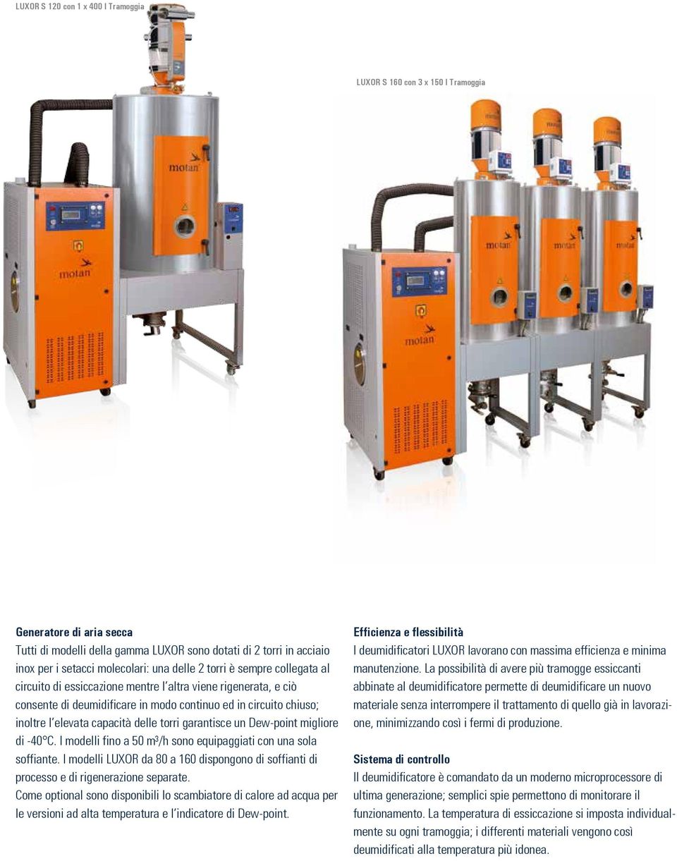 delle torri garantisce un Dew-point migliore di -40 C. I modelli fino a 50 m³/h sono equipaggiati con una sola soffiante.