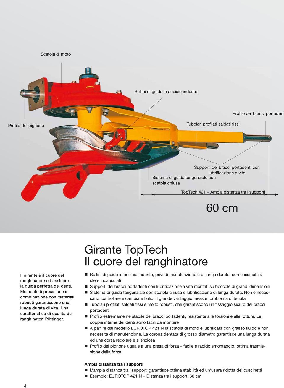 dei denti. Elementi di precisione in combinazione con materiali robusti garantiscono una lunga durata di vita. Una caratteristica di qualità dei ranghinatori Pöttinger.