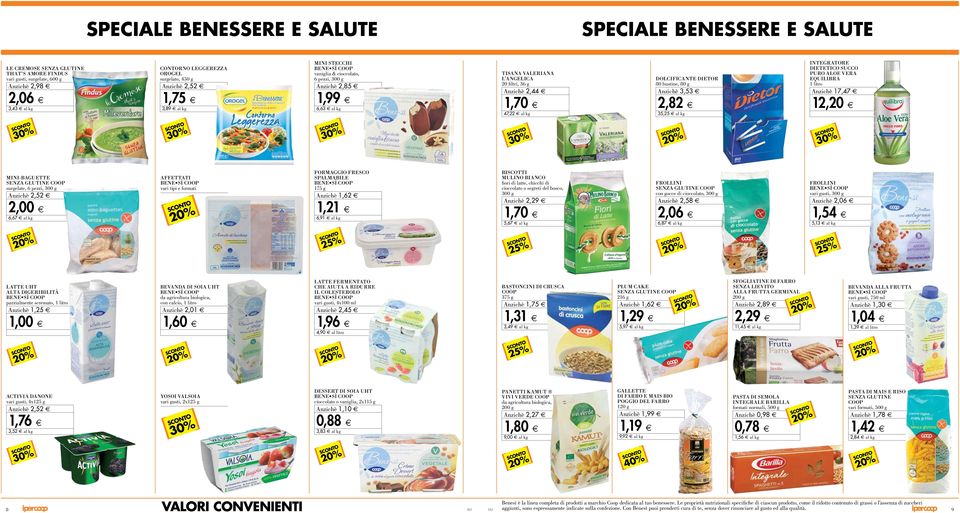 80 g 3,53 2,82 35,25 al kg INTEGRATORE DIETETICO SUCCO PURO ALOE VERA EQUILIBRA 1 litro 17,47 12,20 MINI-BAGUETTE SENZA GLUTINE COOP surgelate, 6 pezzi, 300 g 2,52 2,00 6,67 al kg AFFETTATI BENE SÌ