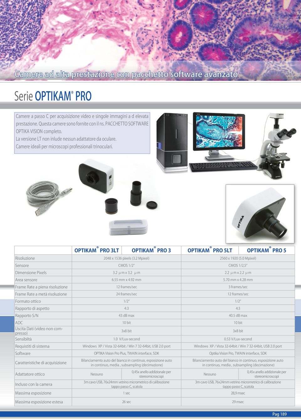 OPTIKAM PRO 3LT OPTIKAM PRO 3 OPTIKAM PRO 5LT OPTIKAM PRO 5 Risoluzione 2048 x 1536 pixels (3.2 Mpixel) 2560 x 1920 (5.0 Mpixel) Sensore CMOS 1/2 CMOS 1/2,5 Dimensione Pixels 3.2 μm x 3.2 μm 2.