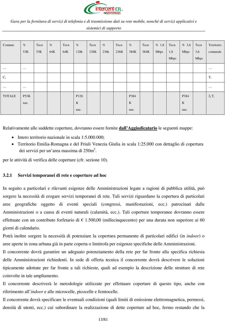 000; Territorio Emilia-Romagna e del Friuli Venezia Giulia in scala 1:25.000 con dettaglio di copertura dei servizi per un area massima di 250m 2. per le attività di verifica delle coperture (cfr.