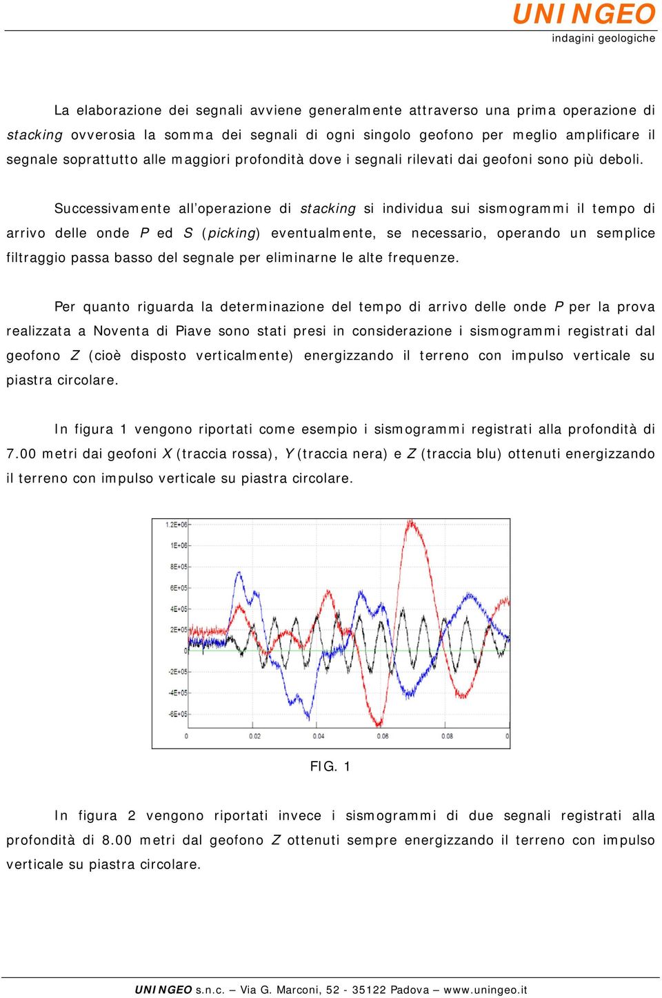 Successivamente all operazione di stacking si individua sui sismogrammi il tempo di arrivo delle onde P ed S (picking) eventualmente, se necessario, operando un semplice filtraggio passa basso del