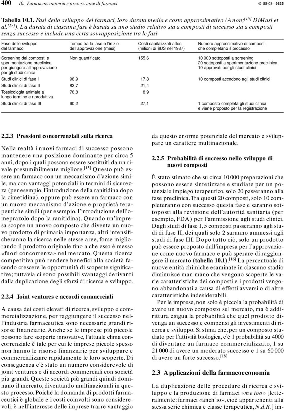 fase e l inizio Costi capitalizzati attesi Numero approssimativo di composti del farmaco dell approvazione (mesi) (milioni di $US nel 1987) che completano il processo Screening dei composti e Non