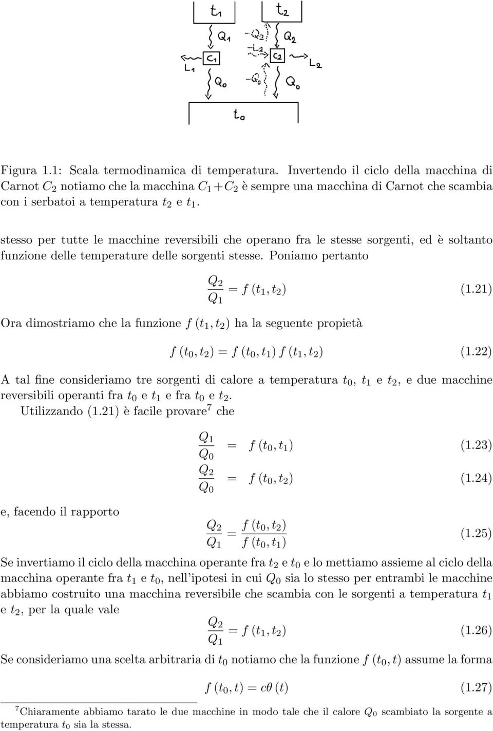 stesso per tutte le macchine reversibili che operano fra le stesse sorgenti, ed è soltanto funzione delle temperature delle sorgenti stesse. Poniamo pertanto Q 2 Q 1 = f (t 1, t 2 ) (1.