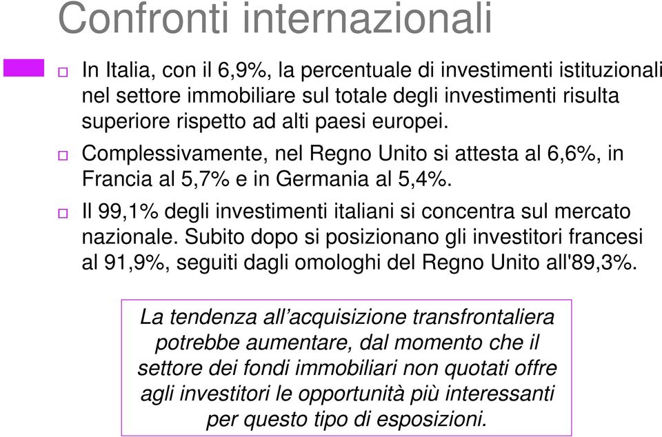 Il 99,1% degli investimenti italiani si concentra sul mercato nazionale.