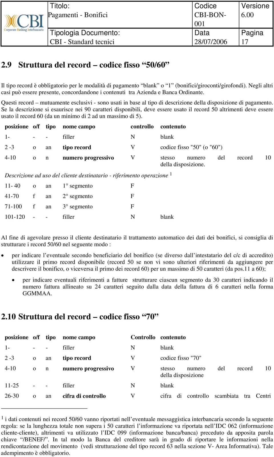 Se la descrizione si esaurisce nei 90 caratteri disponibili, deve essere usato il record 50 altrimenti deve essere usato il record 60 (da un minimo di 2 ad un massimo di 5).