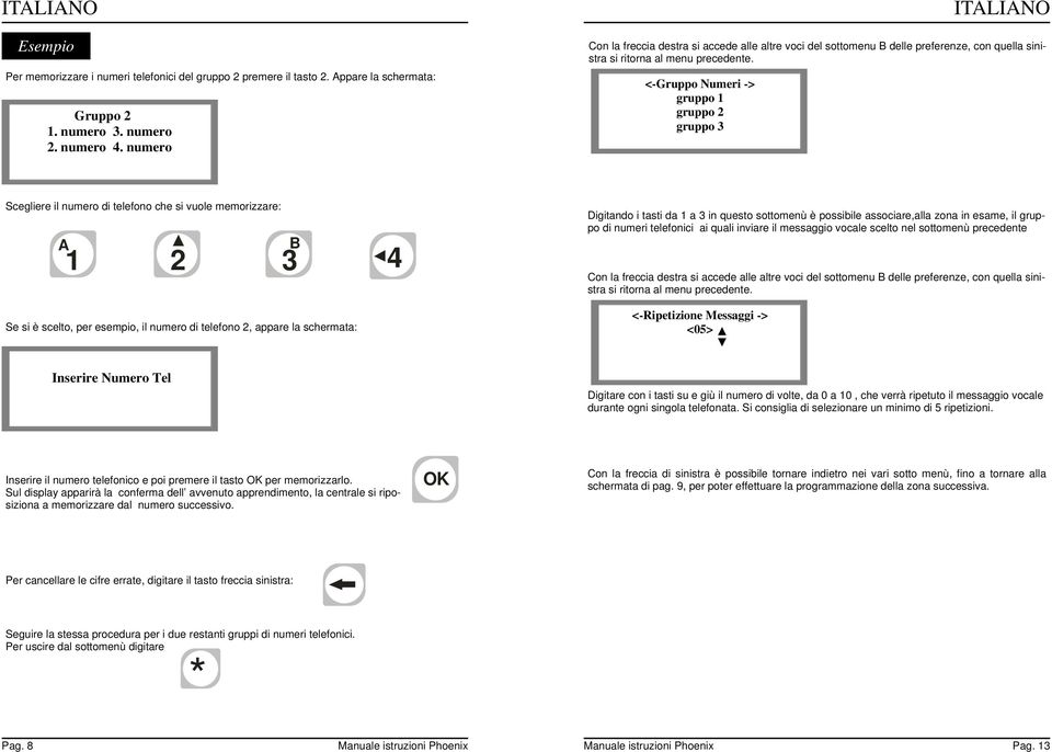 <-Gruppo Numeri -> gruppo 1 gruppo 2 gruppo 3 Scegliere il numero di telefono che si vuole memorizzare: 1 2 3 B 4 Se si è scelto, per esempio, il numero di telefono 2, appare la schermata: igitando i