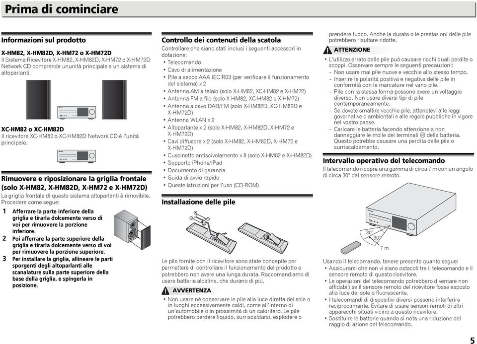 principale e un sistema di altoparlanti. XC-HM8 o XC-HM8D Il ricevitore XC-HM8 o XC-HM8D Network CD è l unità principale.