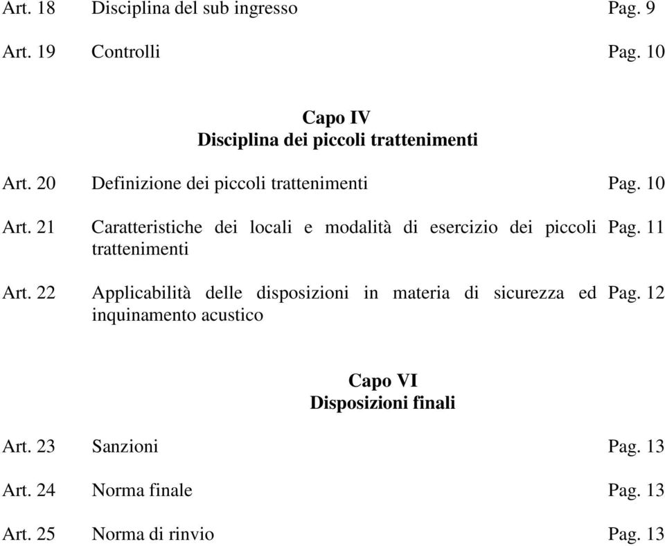 22 Caratteristiche dei locali e modalità di esercizio dei piccoli trattenimenti Applicabilità delle disposizioni in