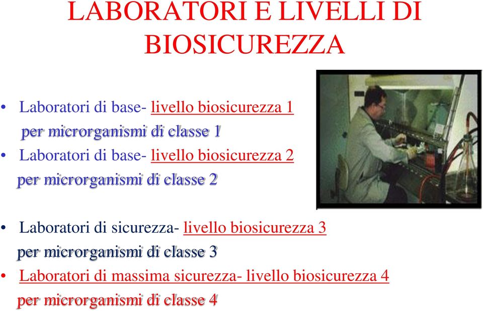 di classe 2 Laboratori di sicurezza- livello biosicurezza 3 per microrganismi di