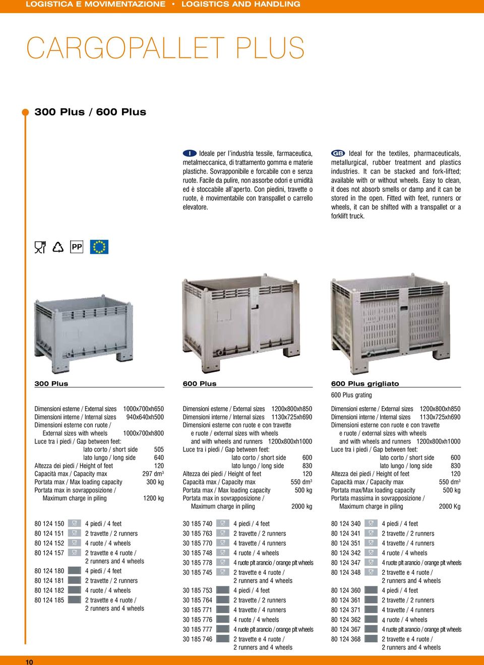 Con piedini, travette o ruote, è movimentabile con transpallet o carrello elevatore. Ideal for the textiles, pharmaceuticals, metallurgical, rubber treatment and plastics industries.