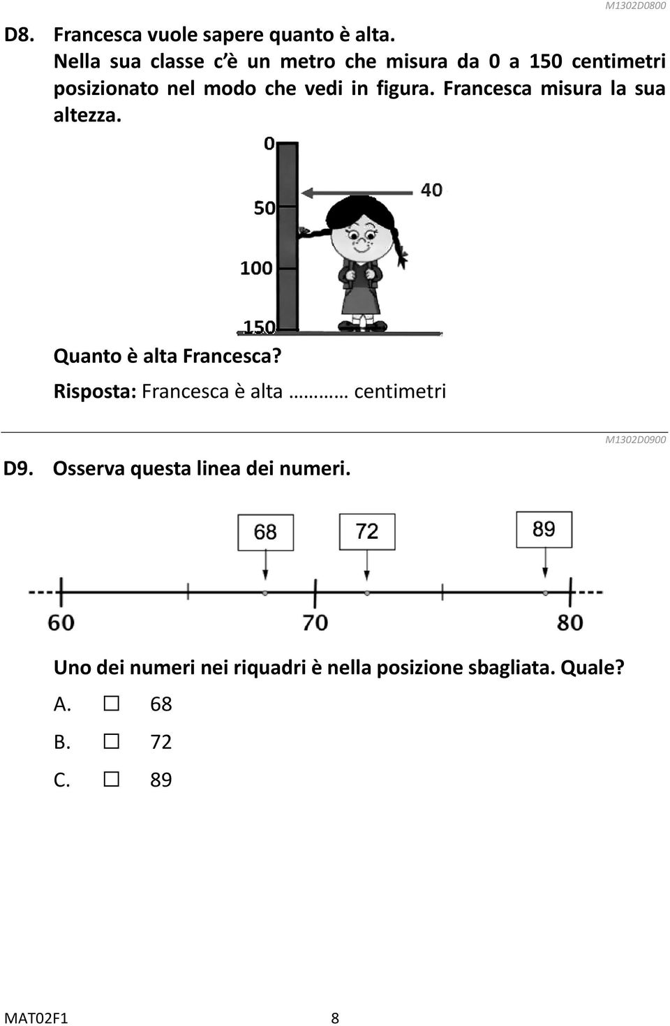 figura. Francesca misura la sua altezza. Quanto è alta Francesca?