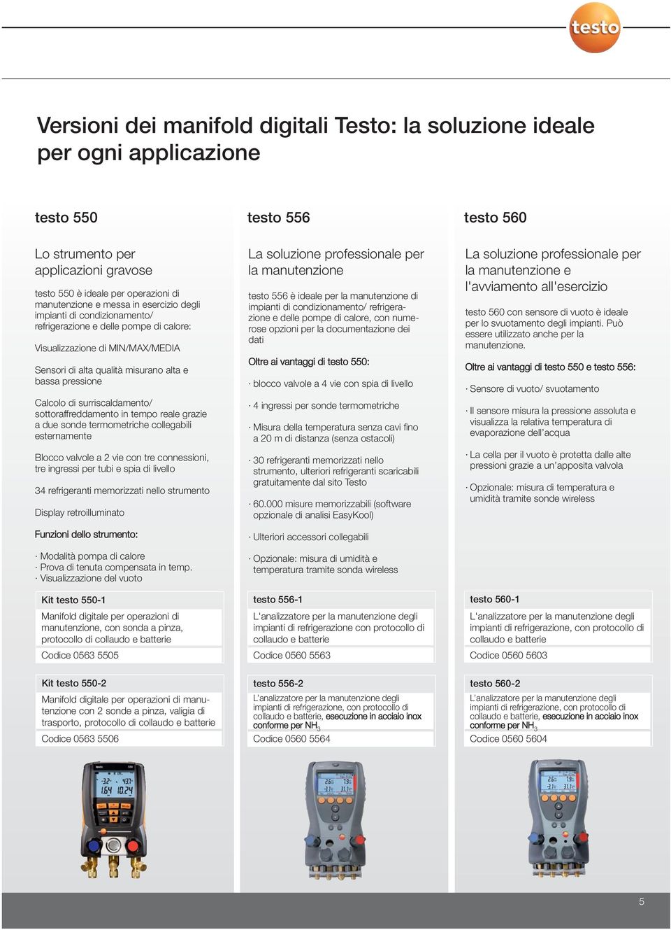 sottoraffreddamento in tempo reale grazie a due sonde termometriche collegabili esternamente Blocco valvole a 2 vie con tre connessioni, tre ingressi per tubi e spia di livello 34 refrigeranti