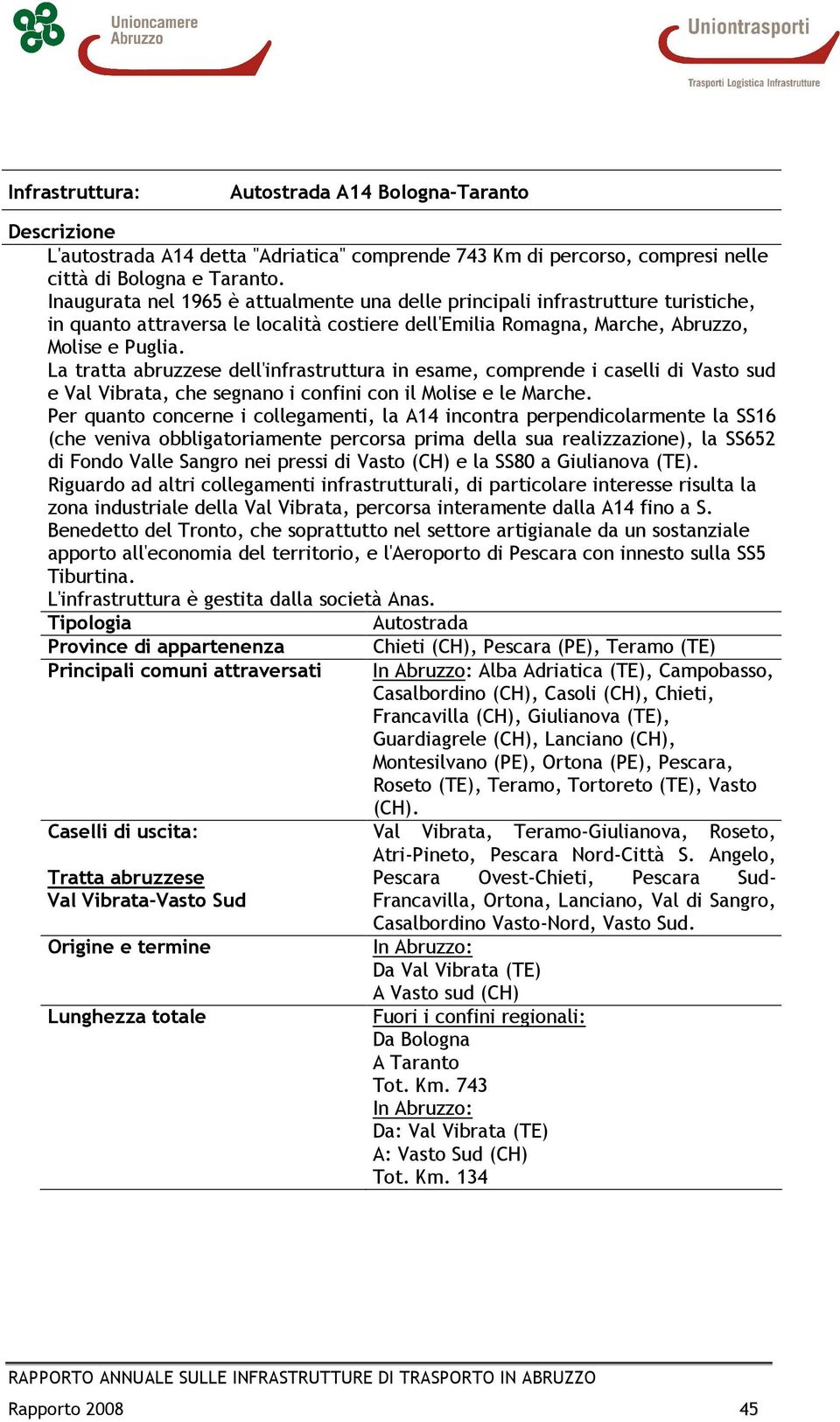 La tratta abruzzese dell'infrastruttura in esame, comprende i caselli di Vasto sud e Val Vibrata, che segnano i confini con il Molise e le Marche.