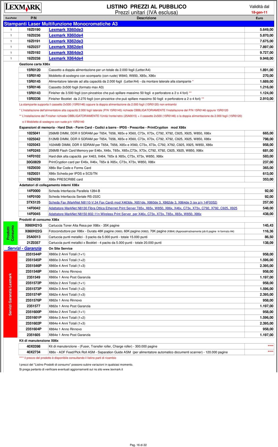 891,00 15R0140 Mobiletto di sostegno con scomparto (con ruote) W840, W850, X85x, X86x 270,00 15R0145 Alimentatore laterale ad alta capacità da 2.