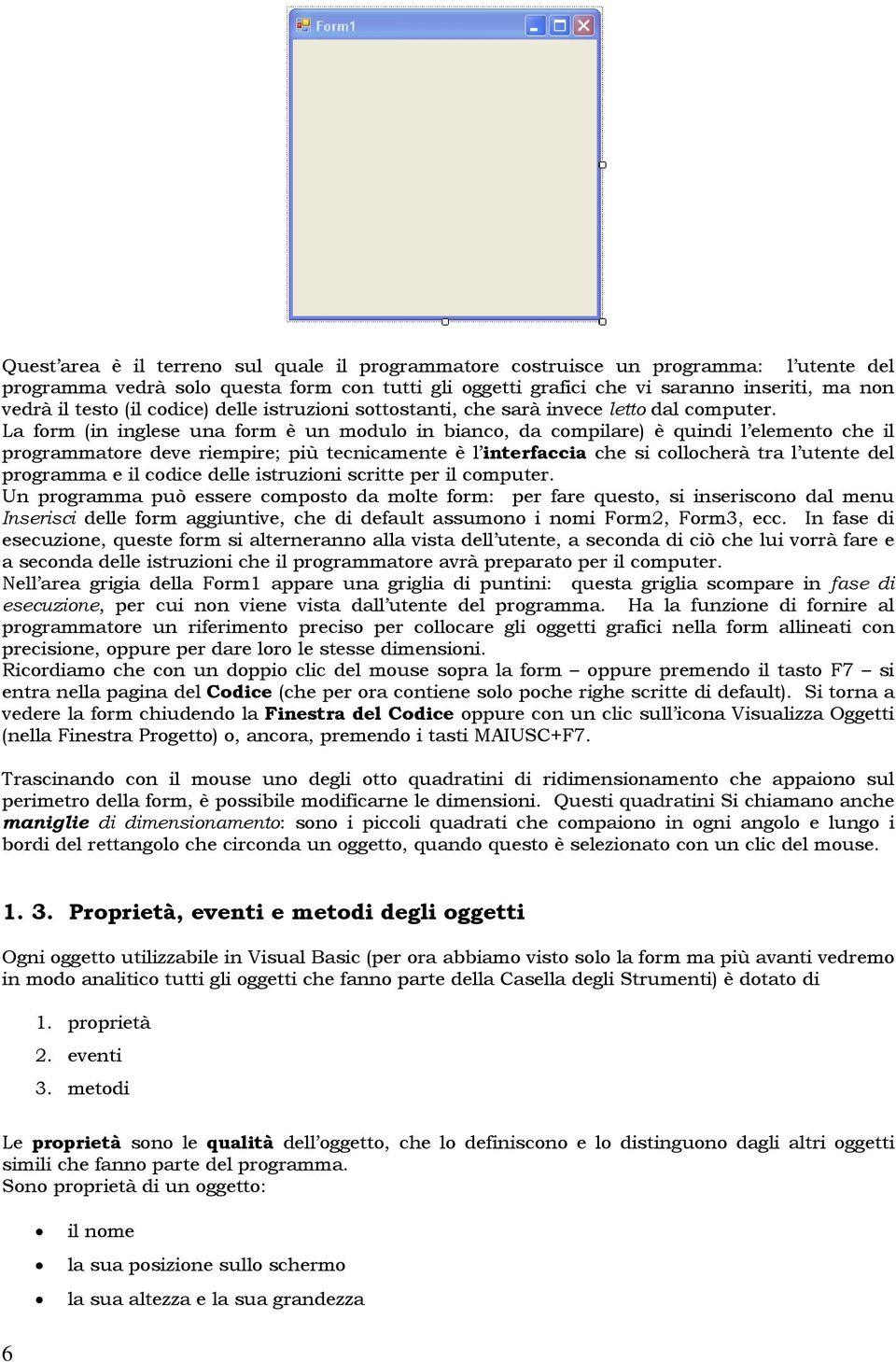 La form (in inglese una form è un modulo in bianco, da compilare) è quindi l elemento che il programmatore deve riempire; più tecnicamente è l interfaccia che si collocherà tra l utente del programma