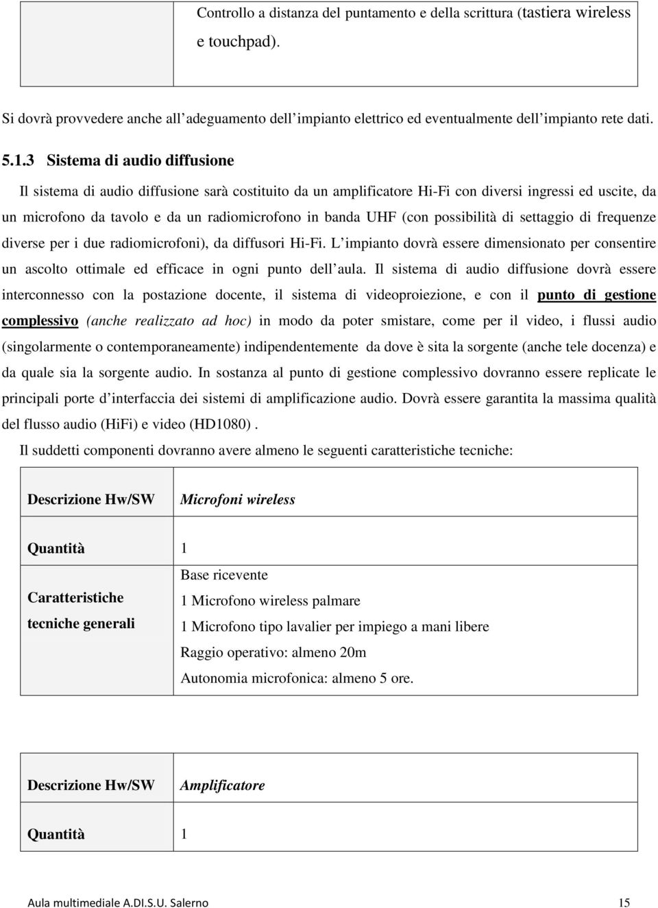 (con possibilità di settaggio di frequenze diverse per i due radiomicrofoni), da diffusori Hi-Fi.