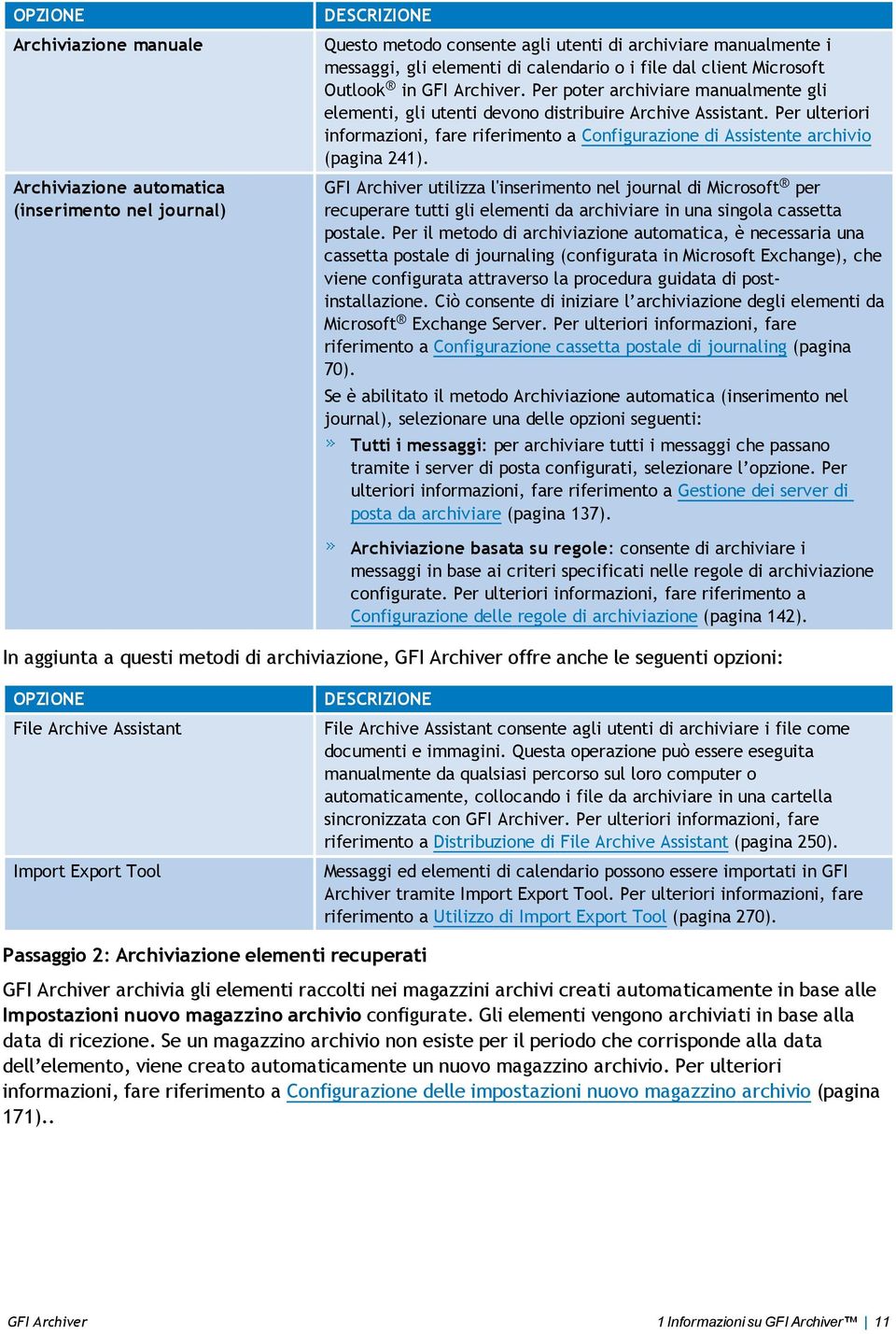 Per ulteriori informazioni, fare riferimento a Configurazione di Assistente archivio (pagina 241).