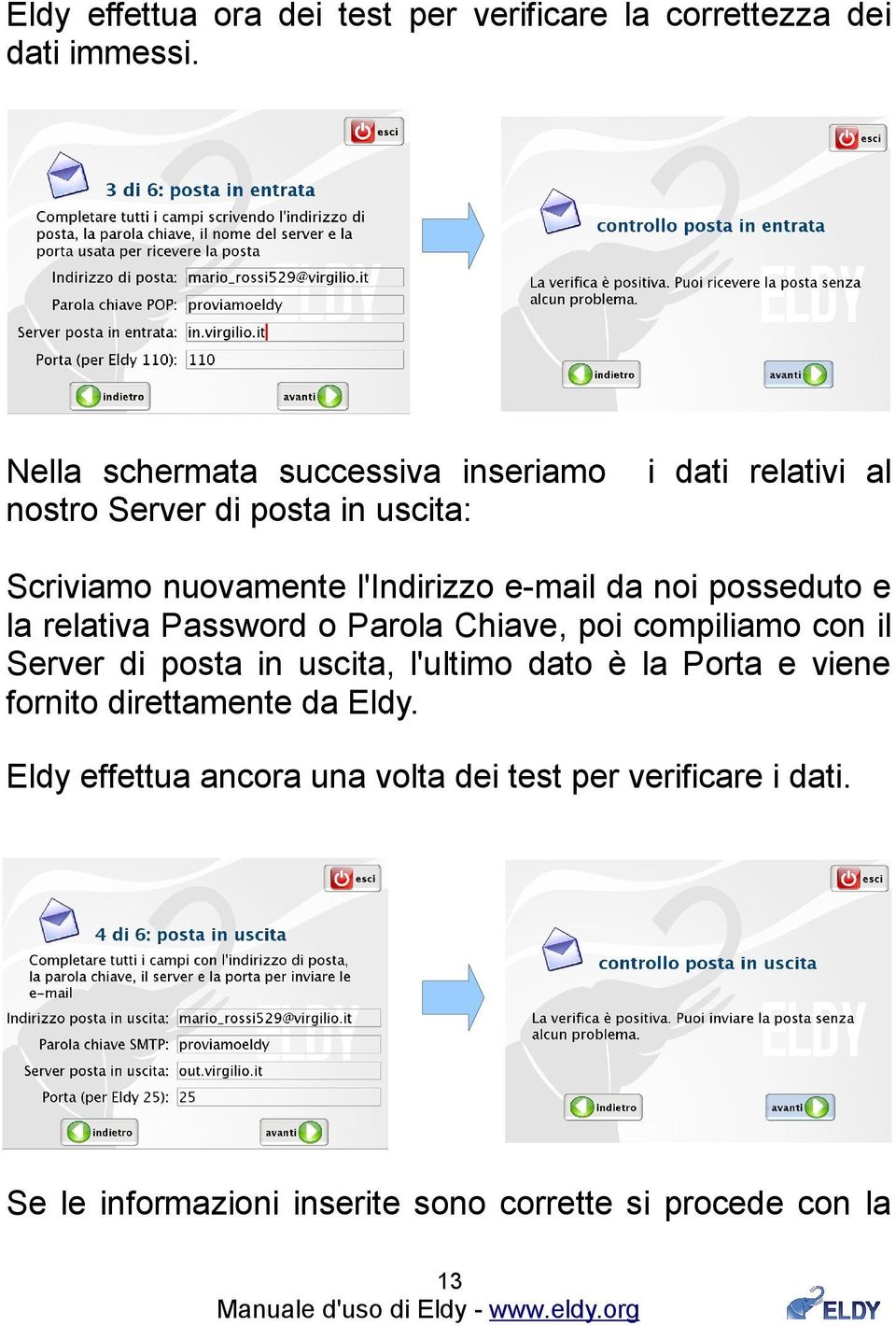 e-mail da noi posseduto e la relativa Password o Parola Chiave, poi compiliamo con il Server di posta in uscita, l'ultimo