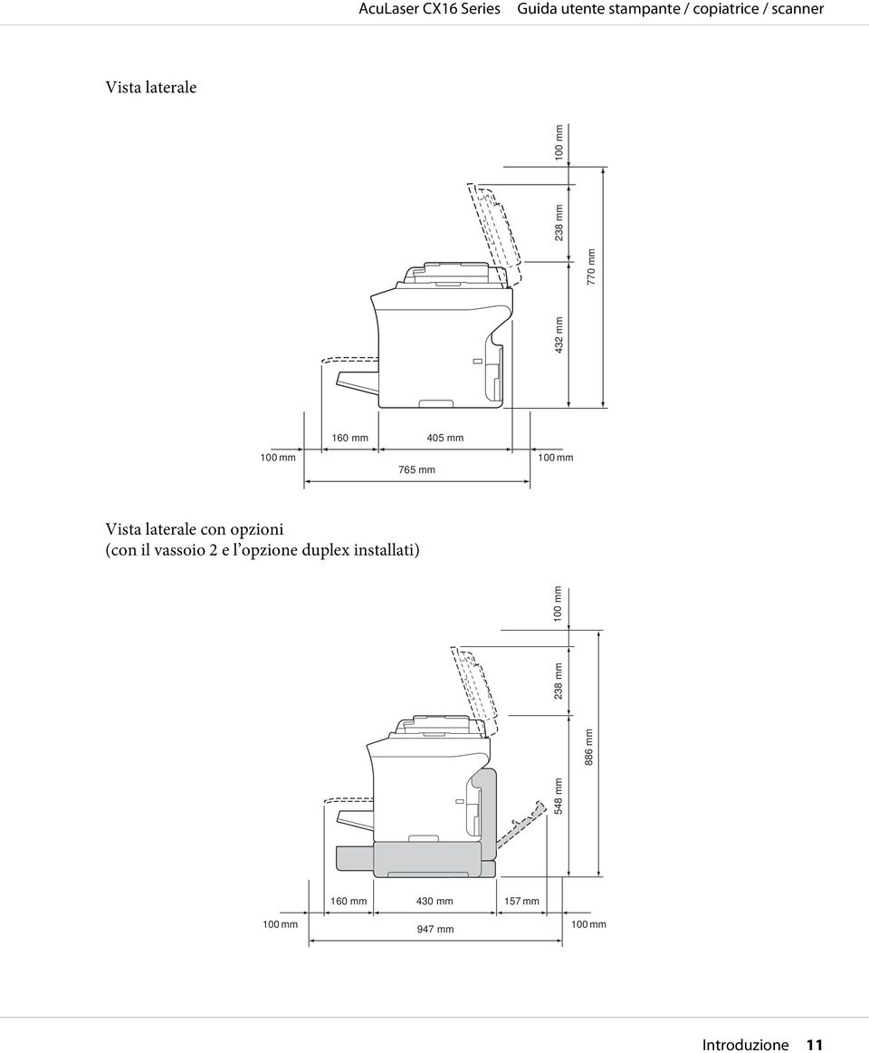 vassoio 2 e l opzione duplex installati) 548 mm 886 mm 238